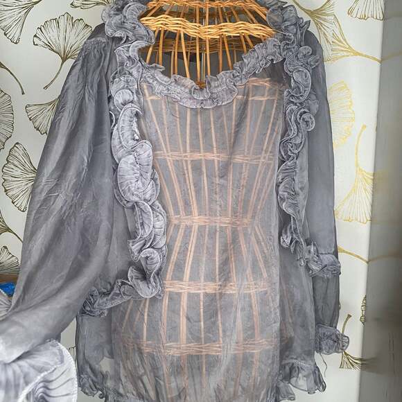 Grey Ruffle Blouse with Ruffled Collar - Picture 6 of 6